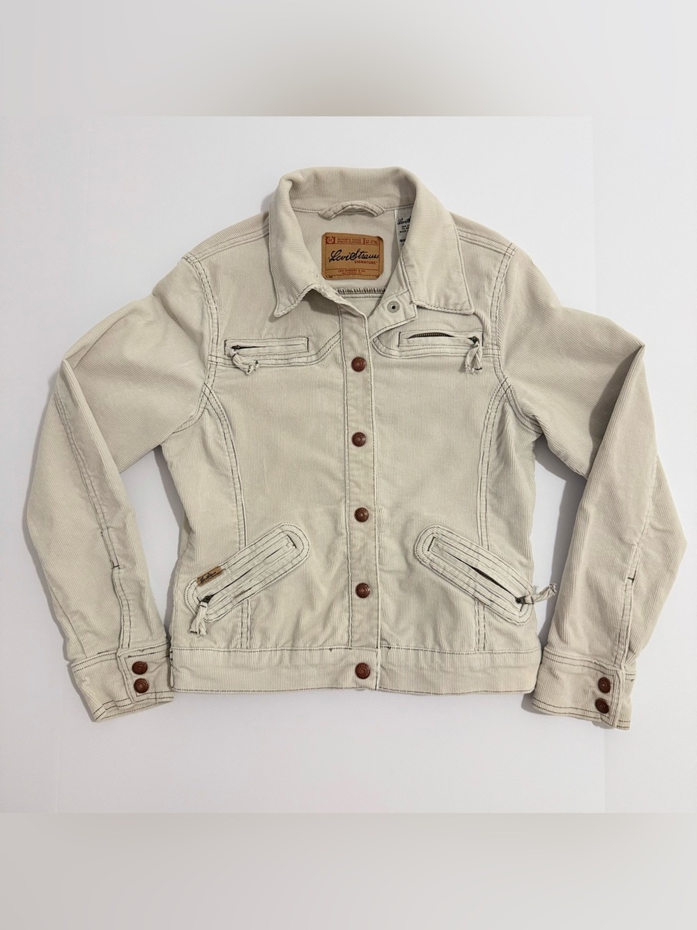 Beige corduroy Levi Strauss Signature snap popper button-up jacket Sz Small 4/6